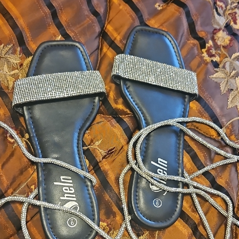 SheIn Black and Silver Women's Sandals